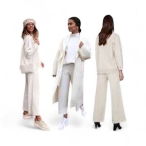 Zara Wide Leg Sweater Pull On Pleated PANT Sz. S Winter White Fall Winter Cozy